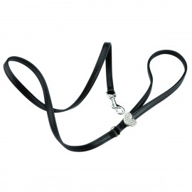 Bobby Crystal Heart Leather Dog Lead in black
